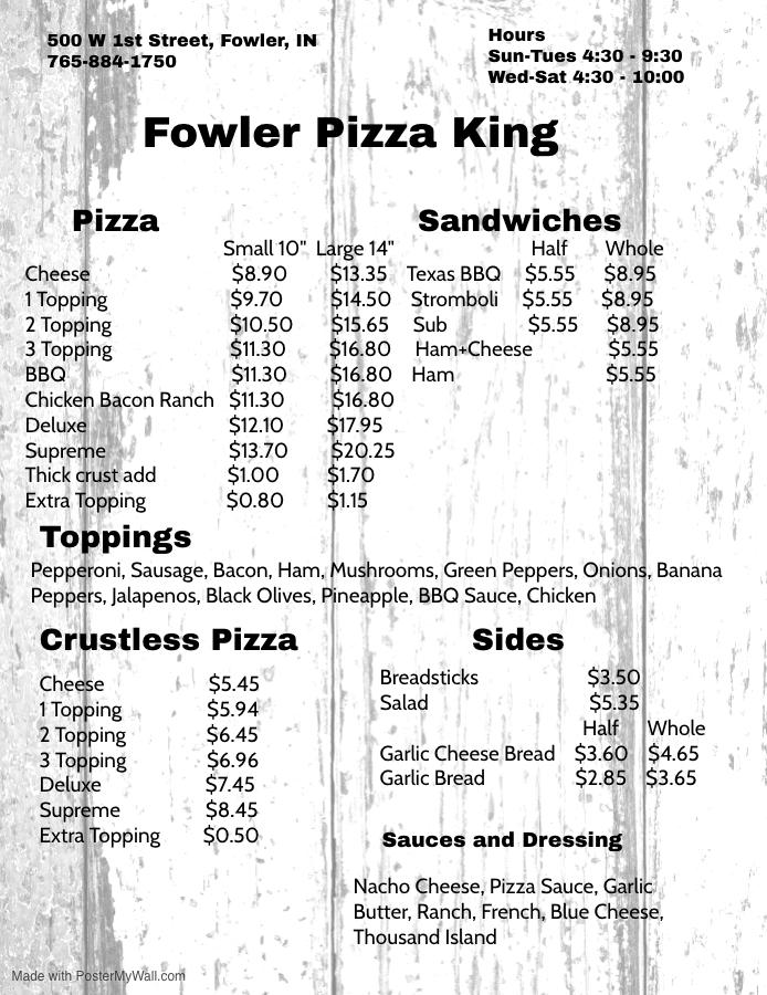 Pizza King Menu